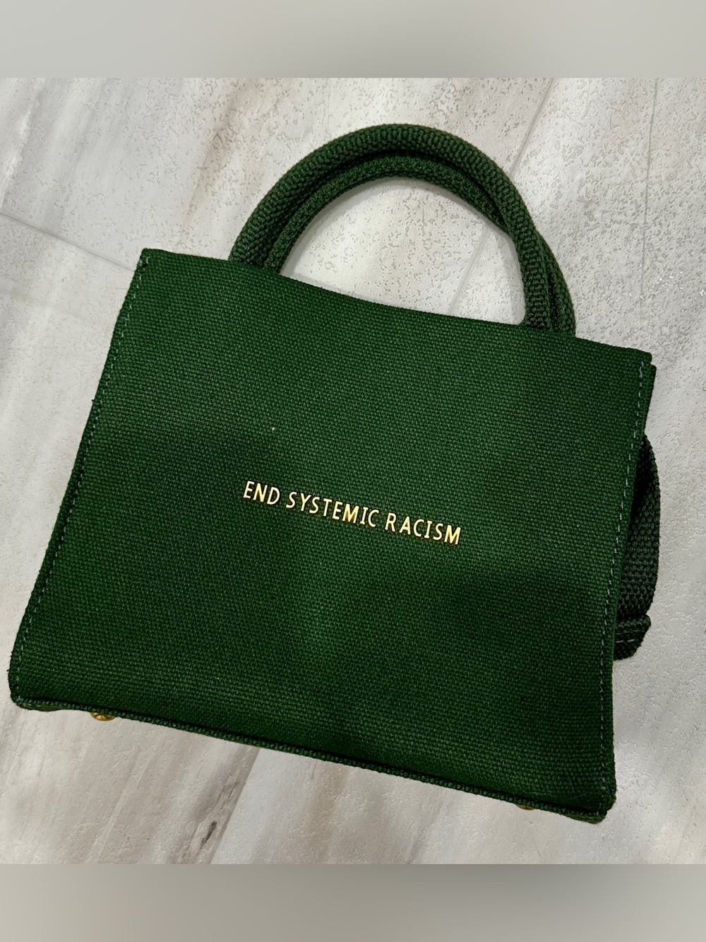 Brandon Blackwood Dark Green “End Systemic Racism” Mini Canvas Tote